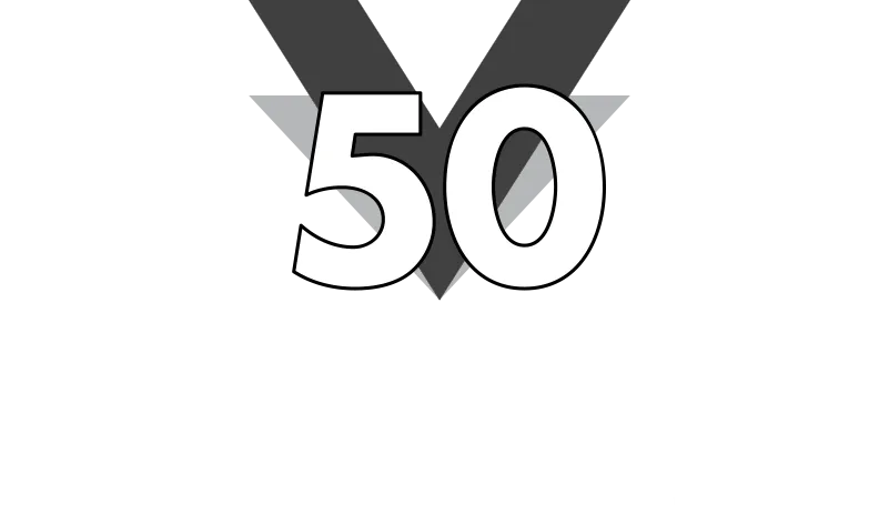 50 Commerce Dental Center logo with stylized silver 50 above the word 'Commerce' in elegant script and 'Dental Center' in uppercase below, set on a dark background with a subtle V-shaped design.