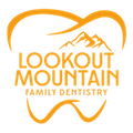 The image displays a logo with text that reads  LOOKOUT MOUNTAIN  in bold, capitalized letters, accompanied by a stylized graphic element resembling an abstracted mountain range or landscape design.