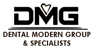 Logo of Dental Modern Group & Specialists with a heart embedded in the letter M.