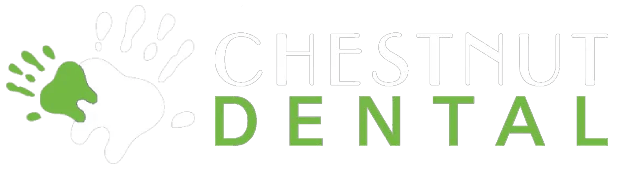 Logo of Chestnut Dental with a stylized green and white tooth-shaped design next to the text.