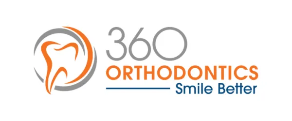 360 Orthodontics logo featuring a stylized tooth and the tagline "Smile Better," representing the orthodontic practice specializing in Invisalign treatments for adults.