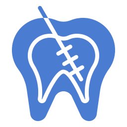 Blue dental logo with a tooth inside a bell pepper shape.